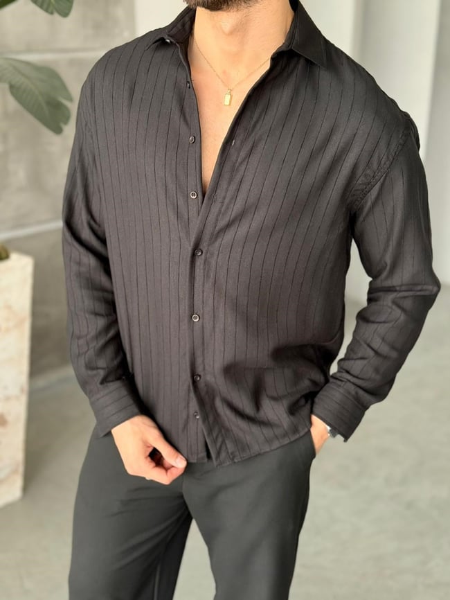 Prestige Striped Shirt – Black | GML.014