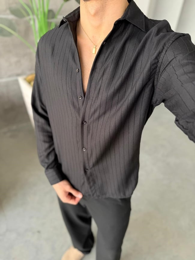 Prestige Striped Shirt – Black | GML.014