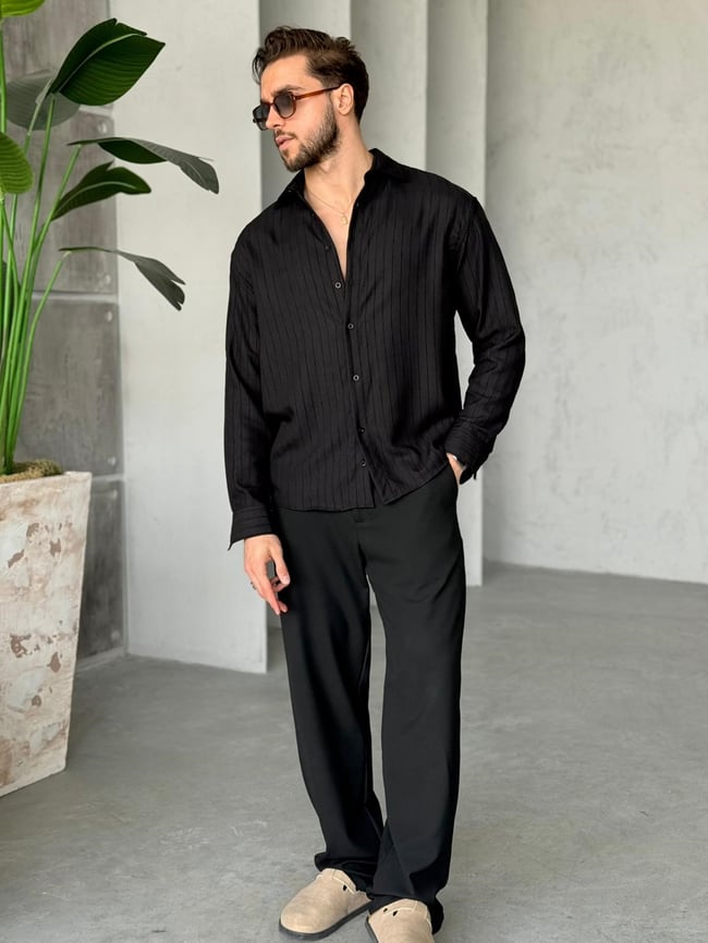 Prestige Striped Shirt – Black | GML.014