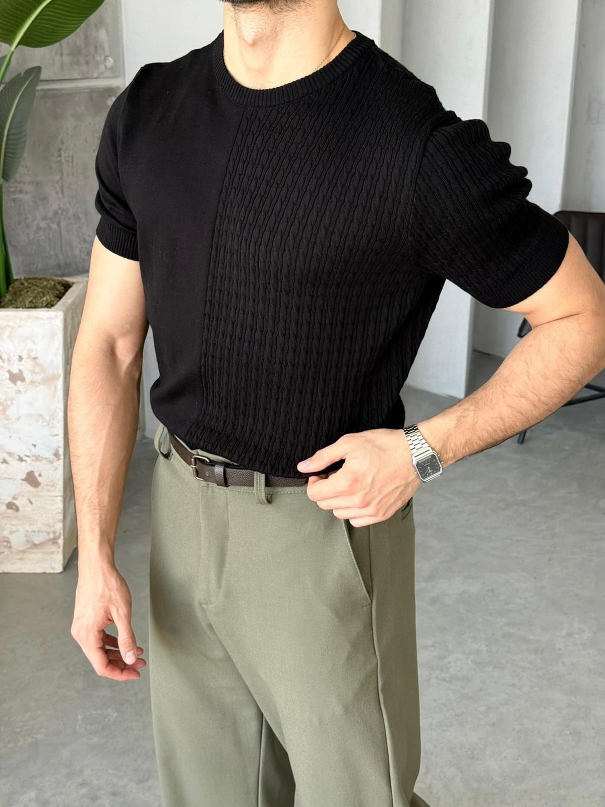 Contrast Knit T – Black | TST.020