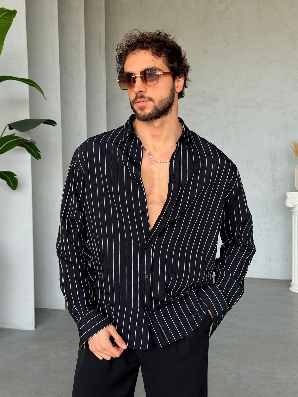 Vertical Striped Shirt - Black | GML.012