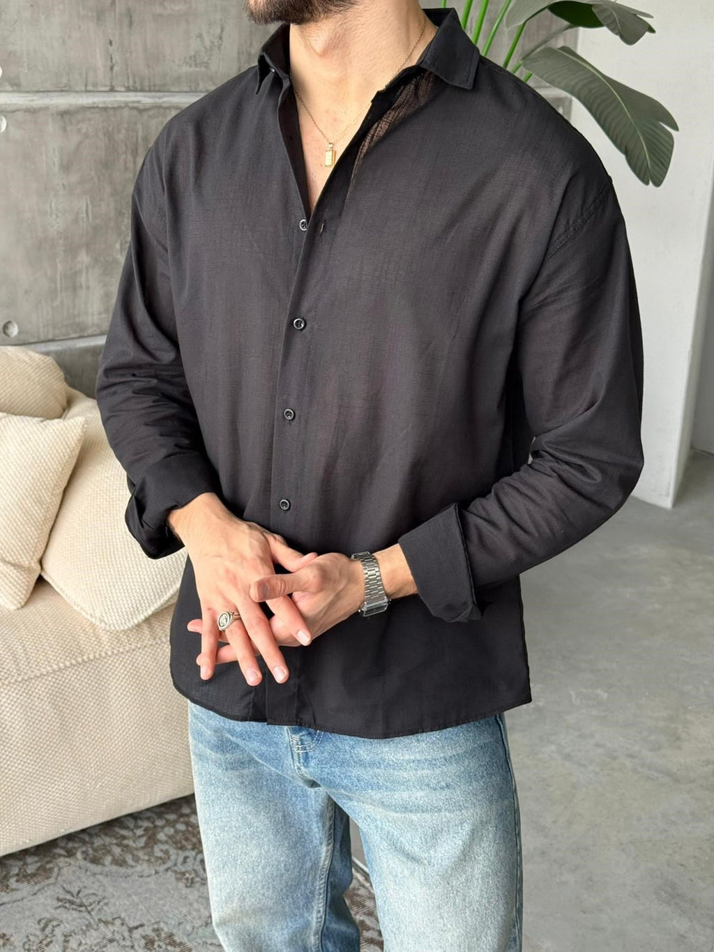 Soft Texture Shirt - Black | GML.019