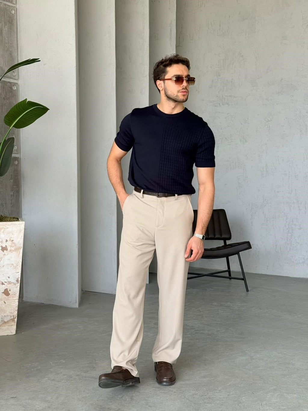 Contrast Knit T – Navy Blue |TST.020