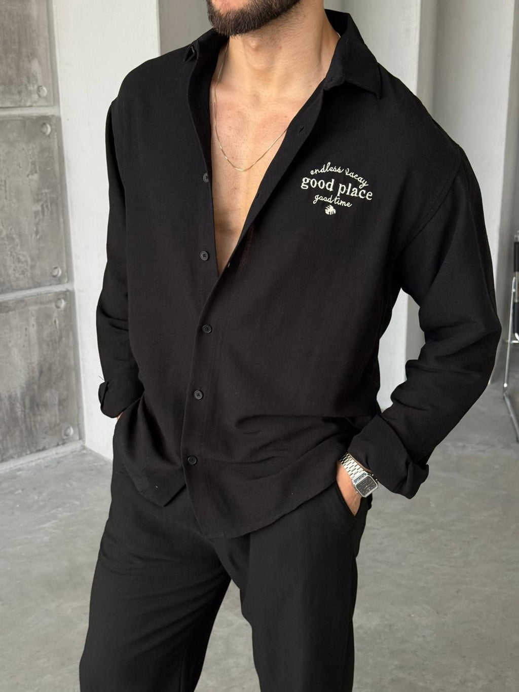 Linen Oversize Shirt - Black | GML.013