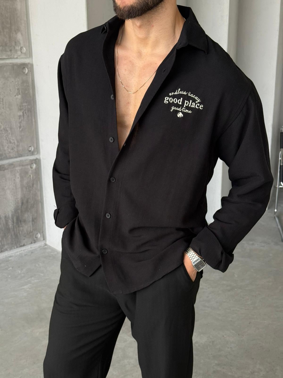 Linen Oversize Shirt - Black | GML.013