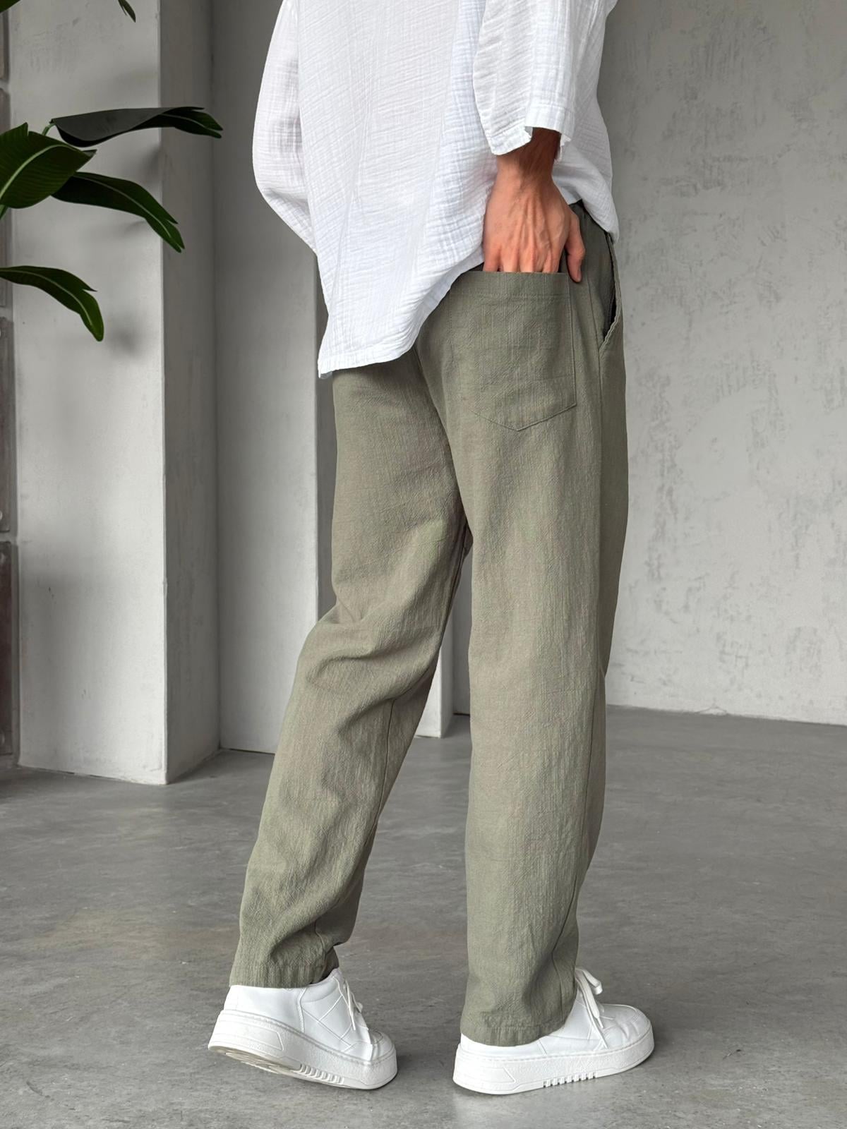 Linen Baggy Pants G - Haki | PNT.09