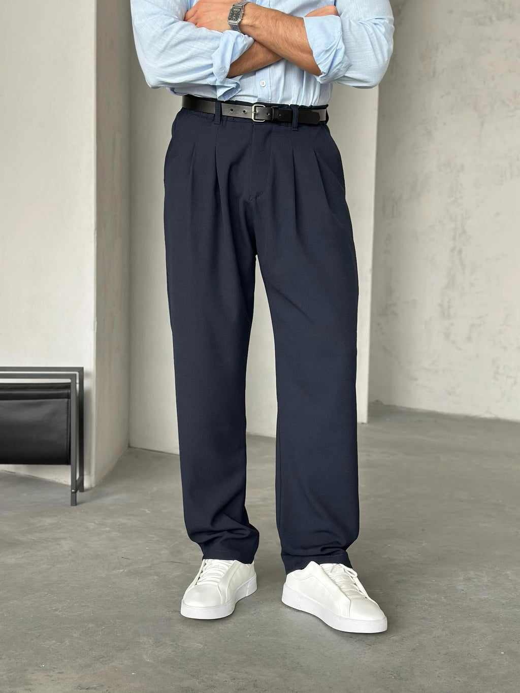 Pleated Pants W – Navy | PNT.06