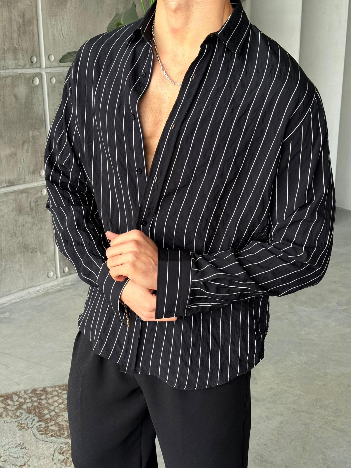 Vertical Striped Shirt - Black | GML.012