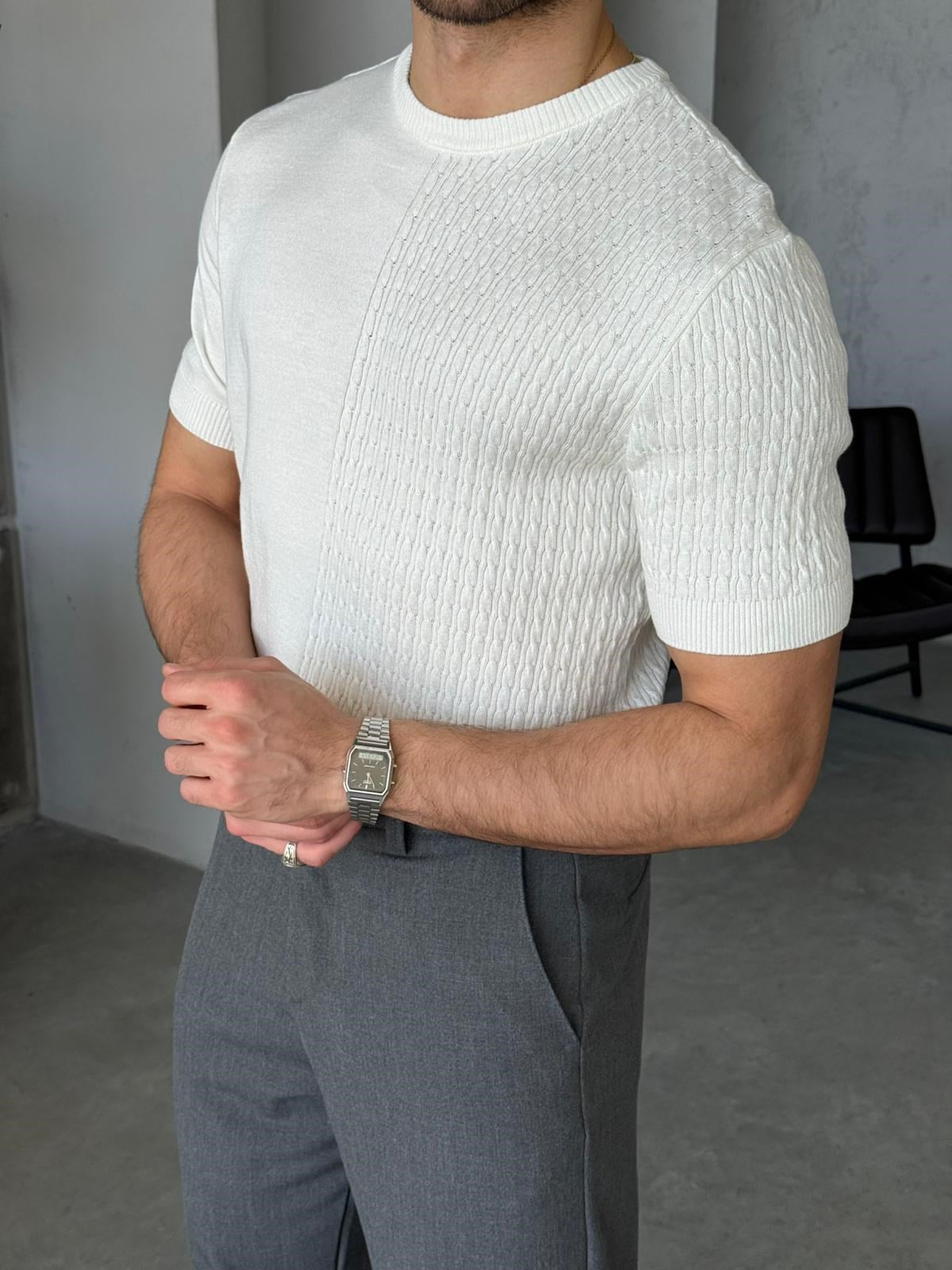 Contrast Knit T – White | TST.020