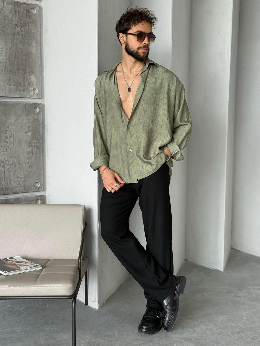 Patterned Modal  Shirt – Khaki | GML.017
