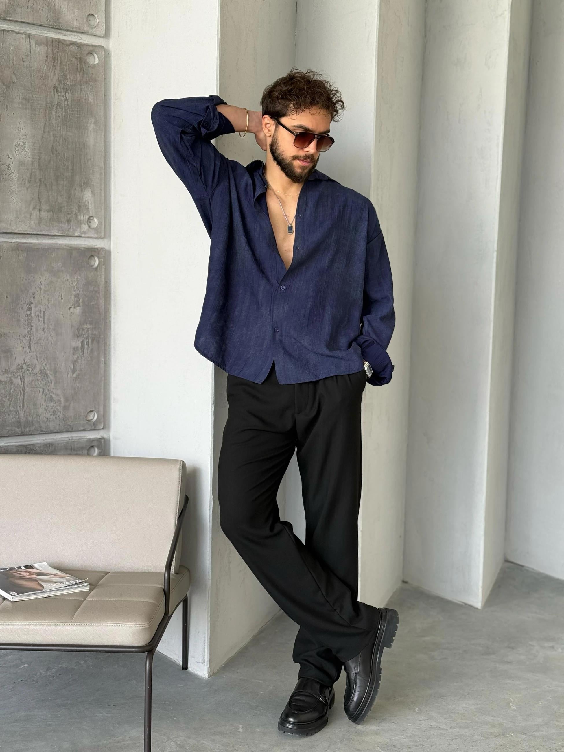 Patterned Modal  Shirt – Navy Blue | GML.017