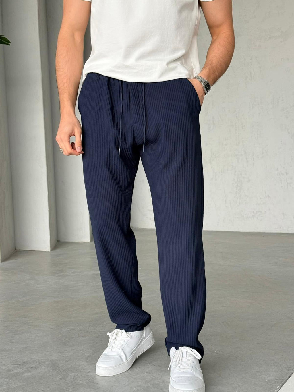 Ribbed Jogger Pants M – Navy | PNT.07