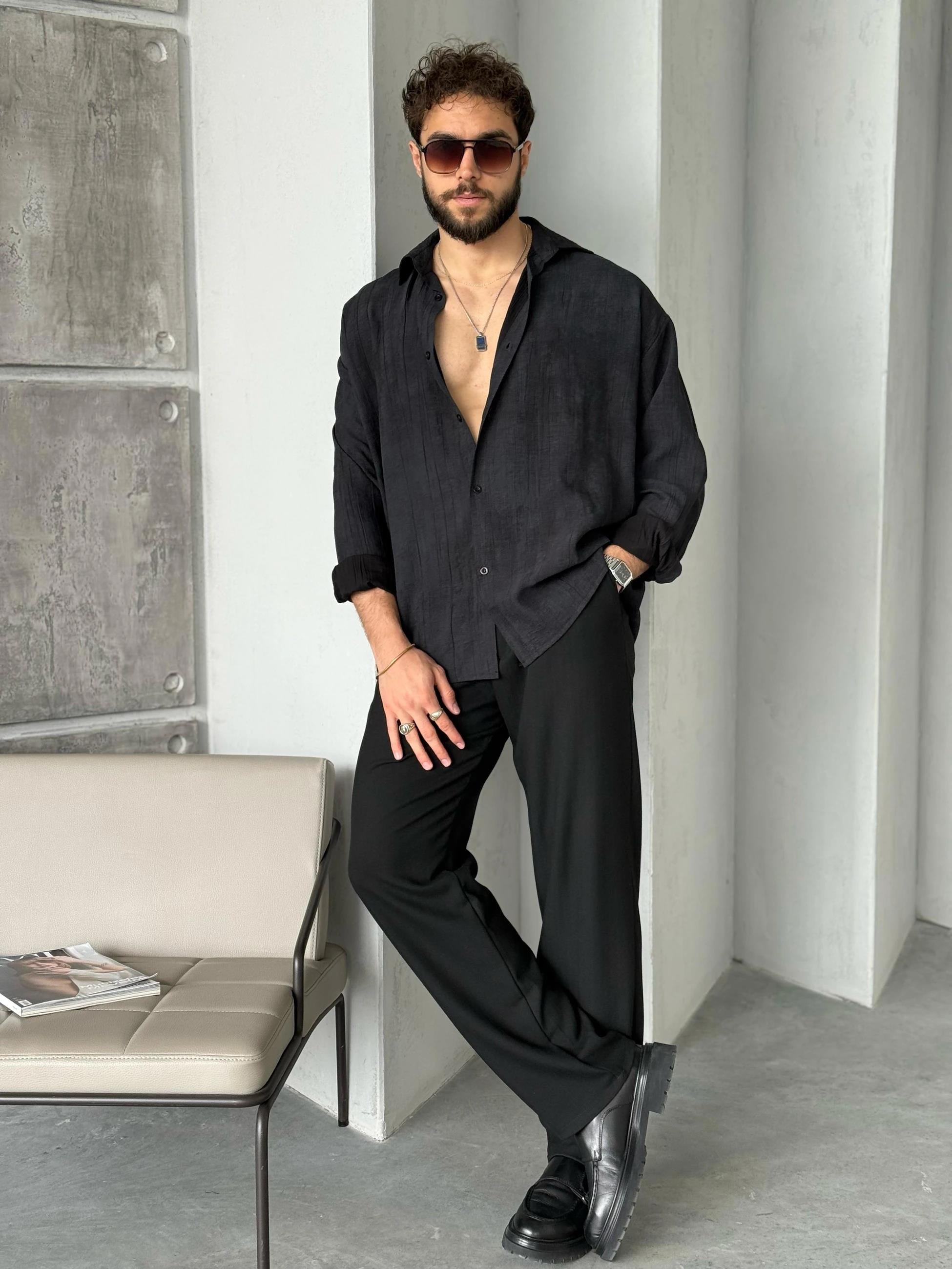 Patterned Modal  Shirt – Black | GML.017