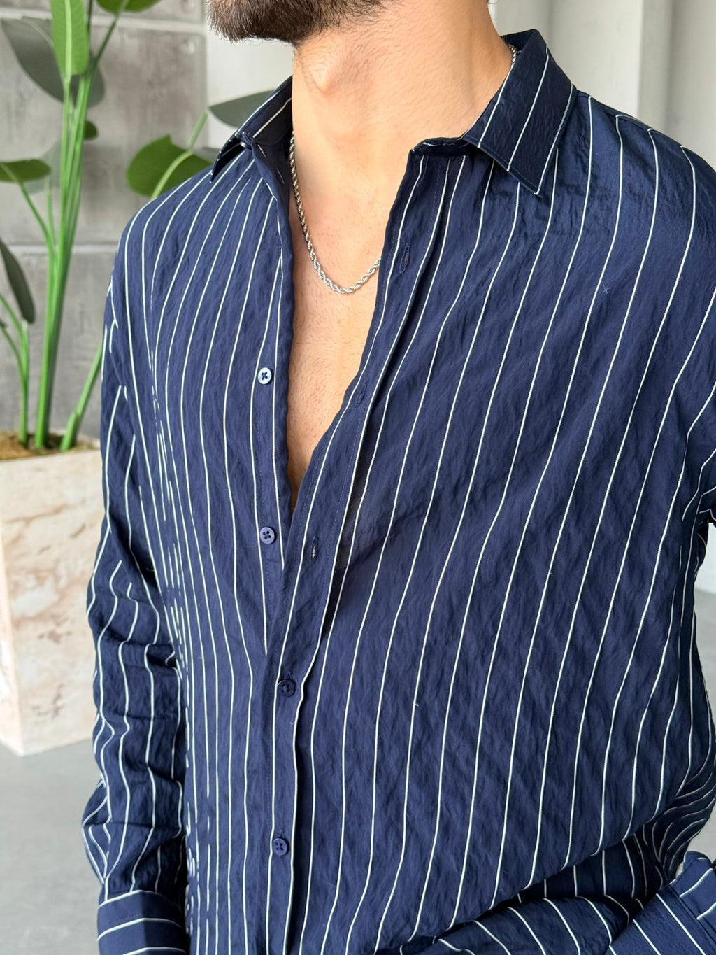 Vertical Striped Shirt - Navy Blue | GML.012