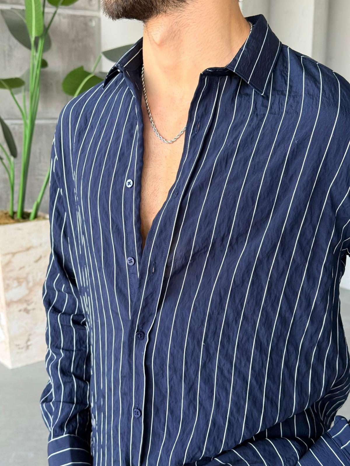 Vertical Striped Shirt - Navy Blue | GML.012