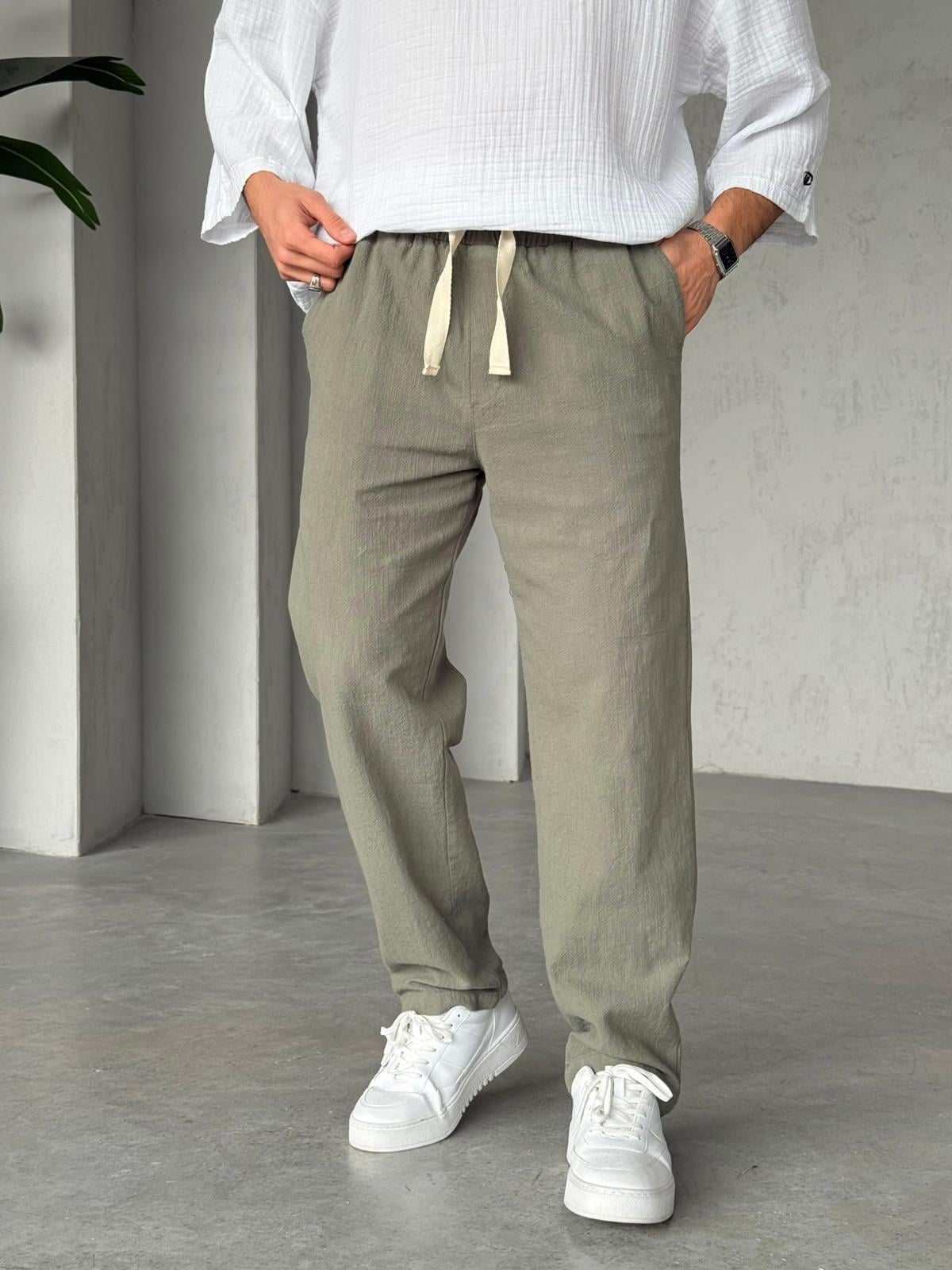 Linen Baggy Pants G - Haki | PNT.09