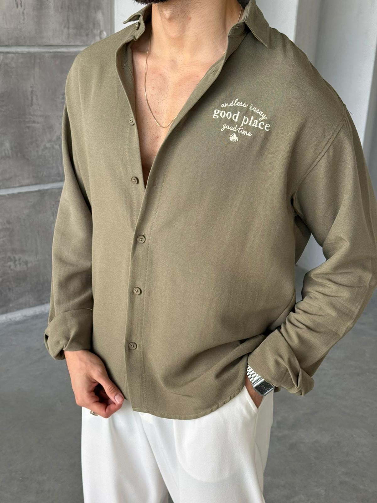 Linen Oversize Shirt - Kahki | GML.013