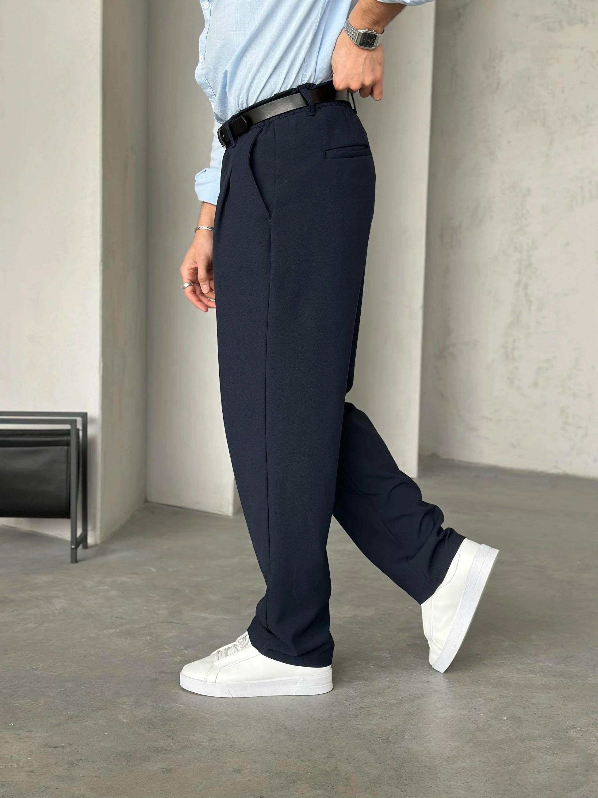 Pleated Pants W – Navy | PNT.06