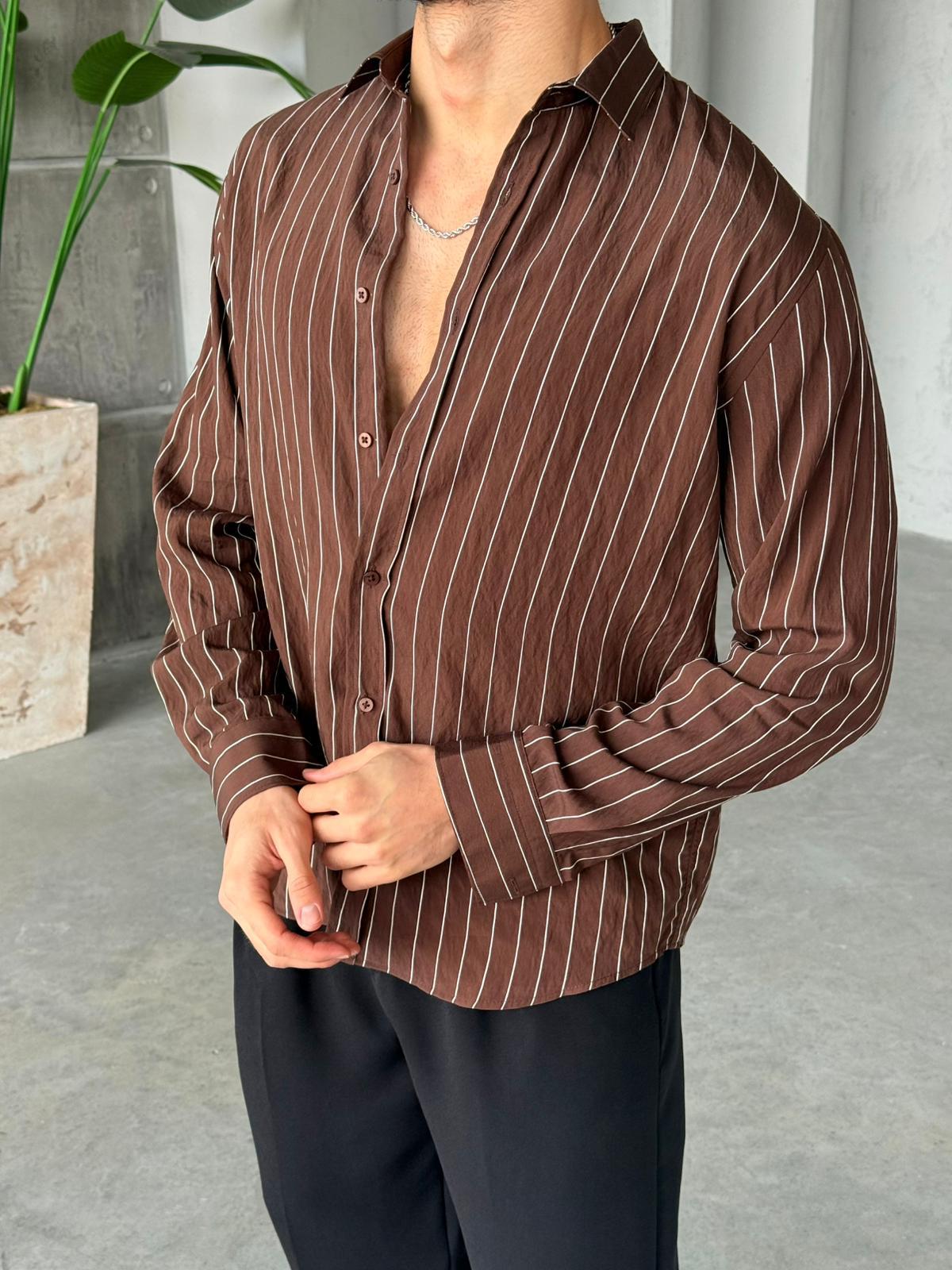 Vertical Striped Shirt - Brown | GML.012