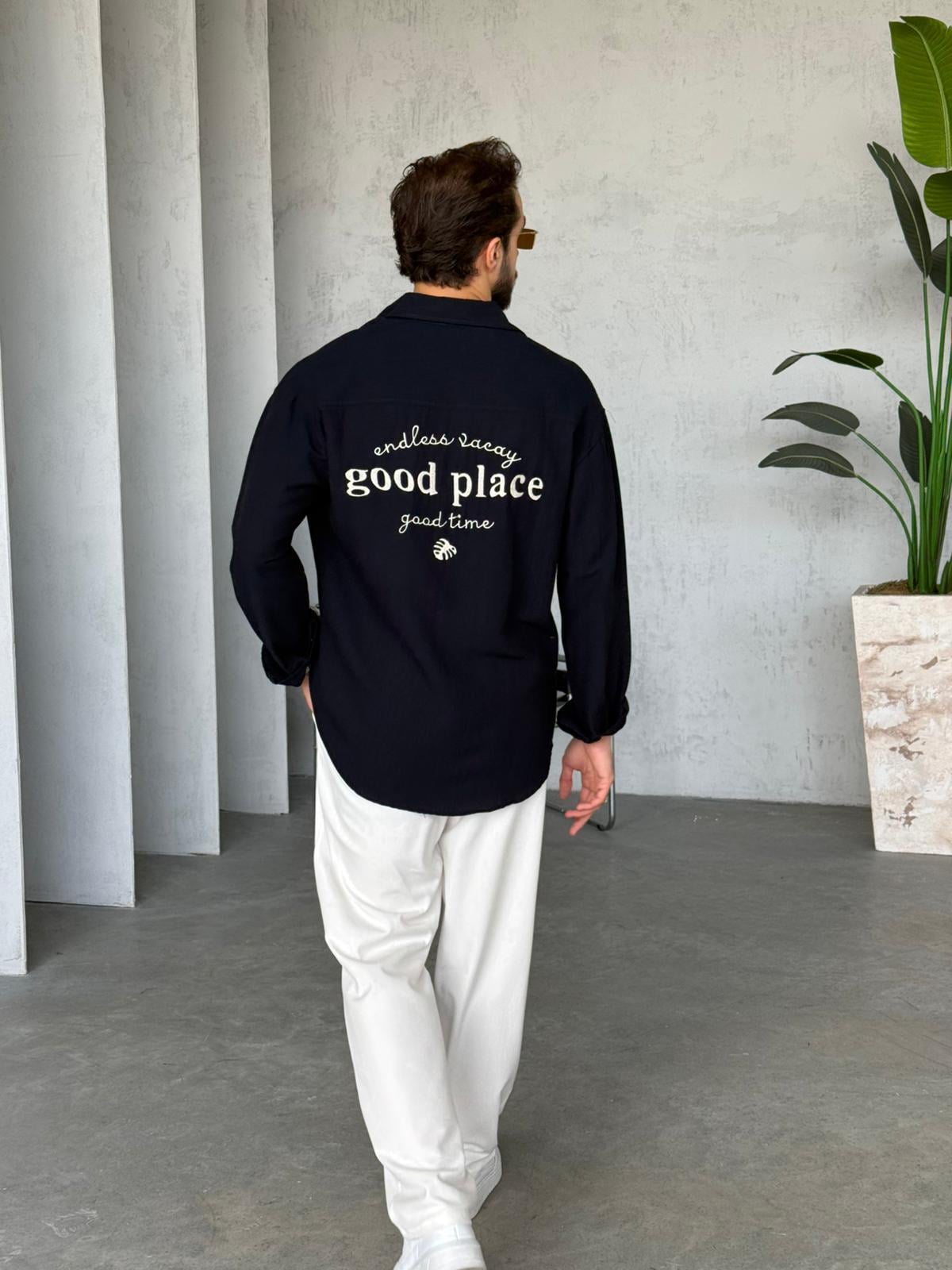 Linen Oversize Shirt - Navy Blue | GML.013