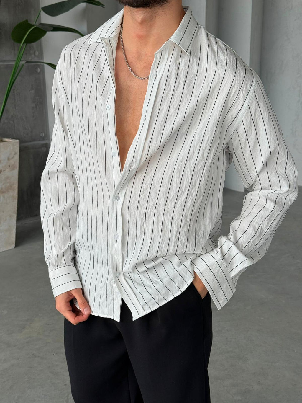 Vertical Striped Shirt - White | GML.012