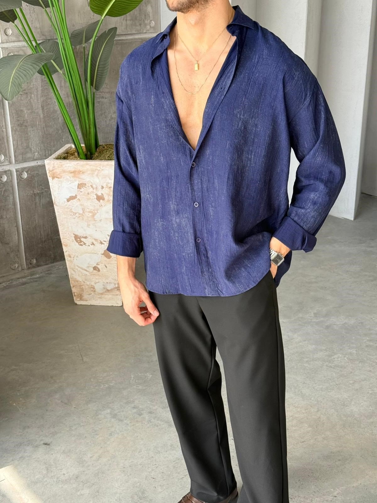 Patterned Modal  Shirt – Navy Blue | GML.017