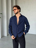 Vertical Striped Shirt - Navy Blue | GML.012
