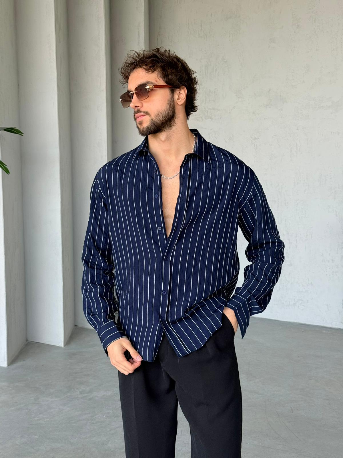 Vertical Striped Shirt - Navy Blue | GML.012
