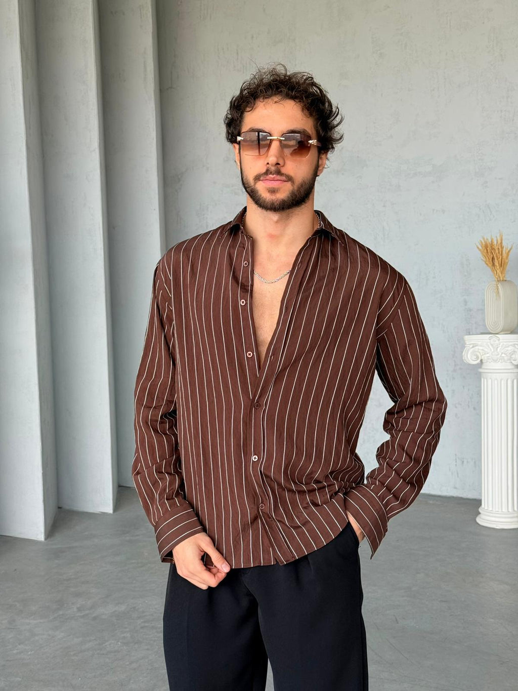 Vertical Striped Shirt - Brown | GML.012