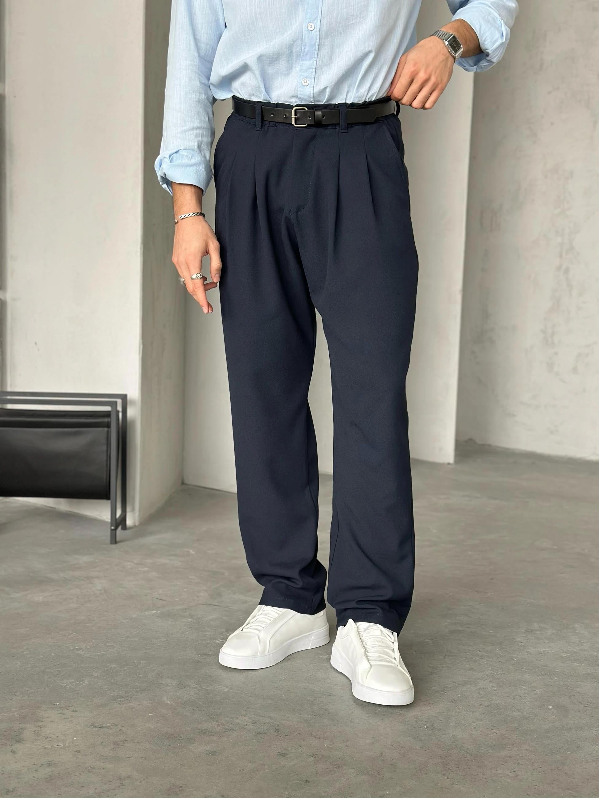 Pleated Pants W – Navy | PNT.06