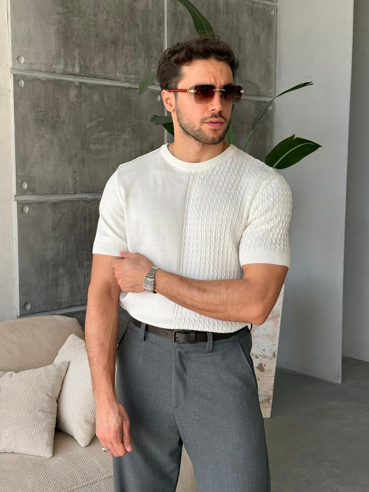 Contrast Knit T – White | TST.020