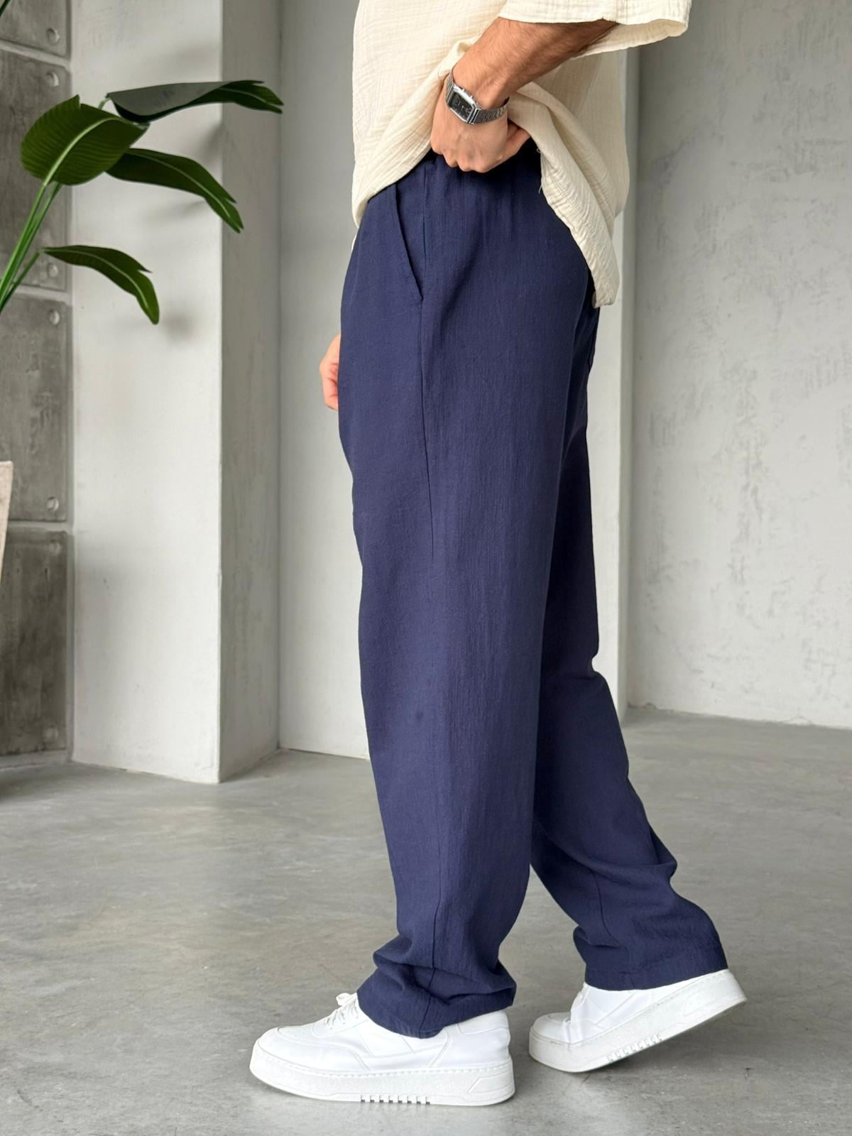 Linen Baggy Pants G - Navy | PNT.09