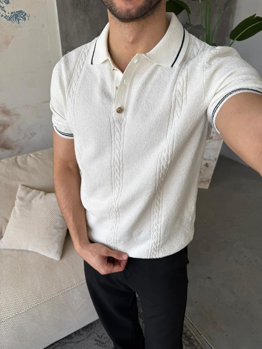 Gold Button Triko –  White | TST.021