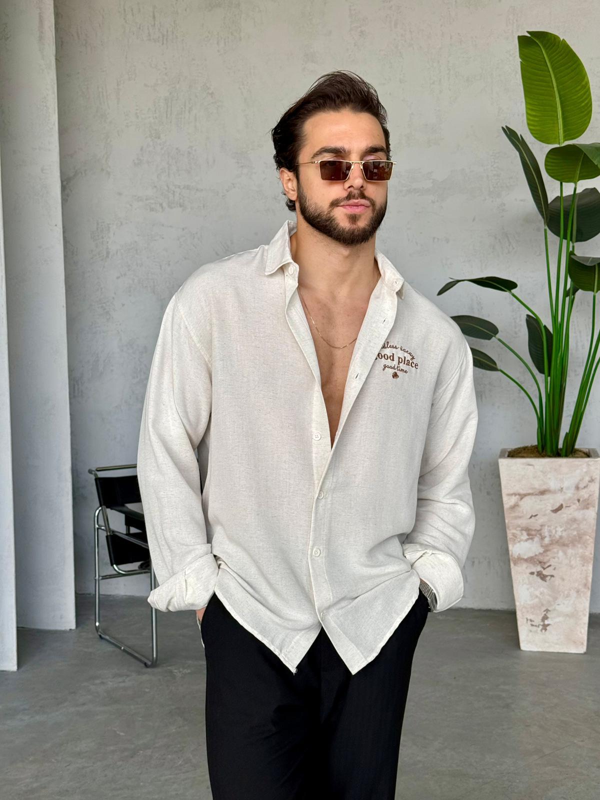 Linen Oversize Shirt - Natural White | GML.013