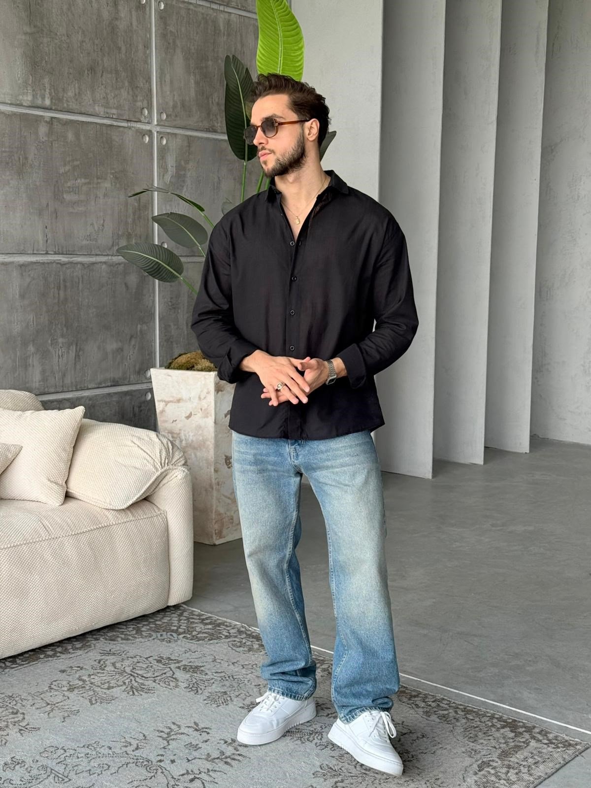 Soft Texture Shirt - Black | GML.019
