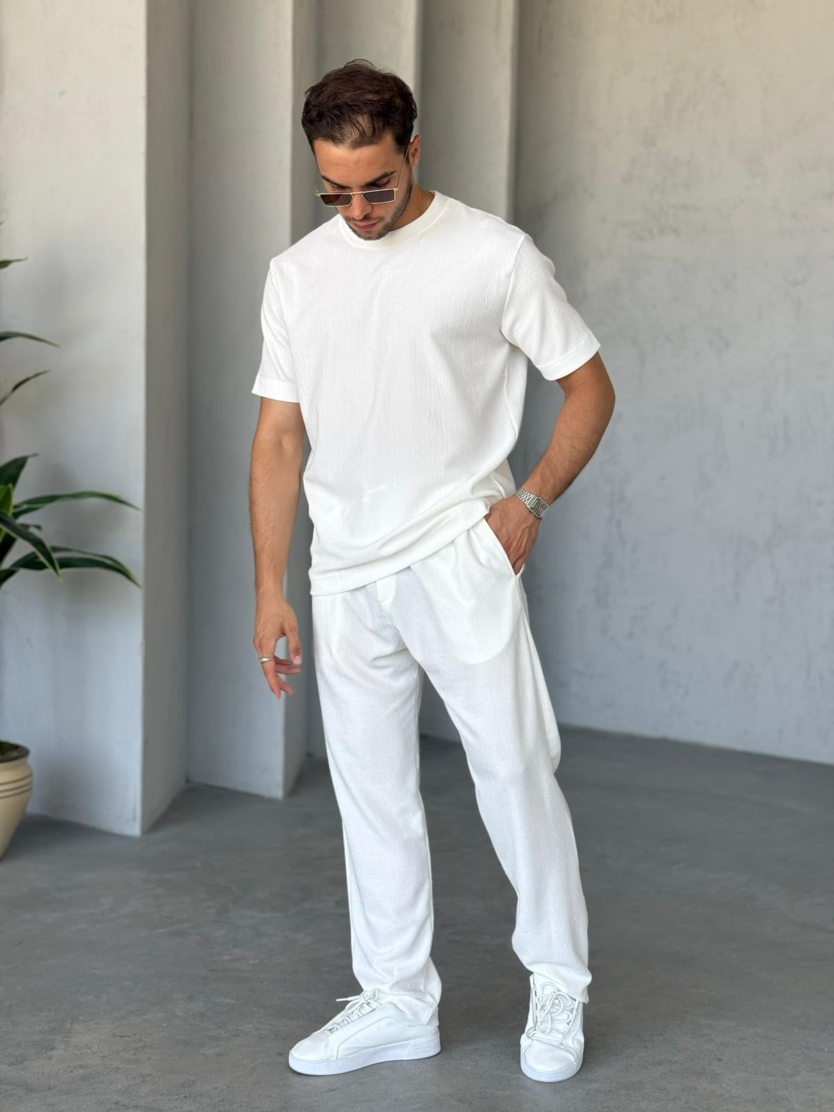 Ribbed Ottoman Set – White | Set.08