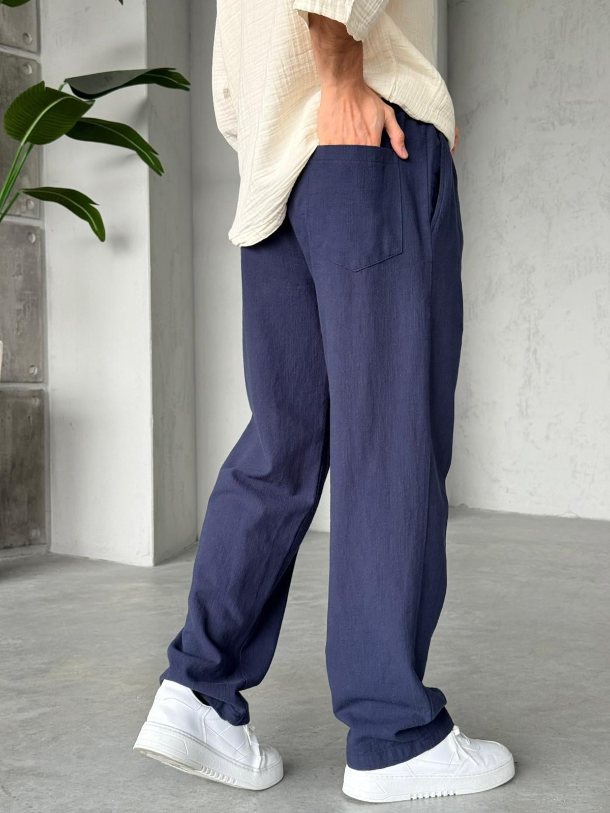 Linen Baggy Pants G - Navy | PNT.09