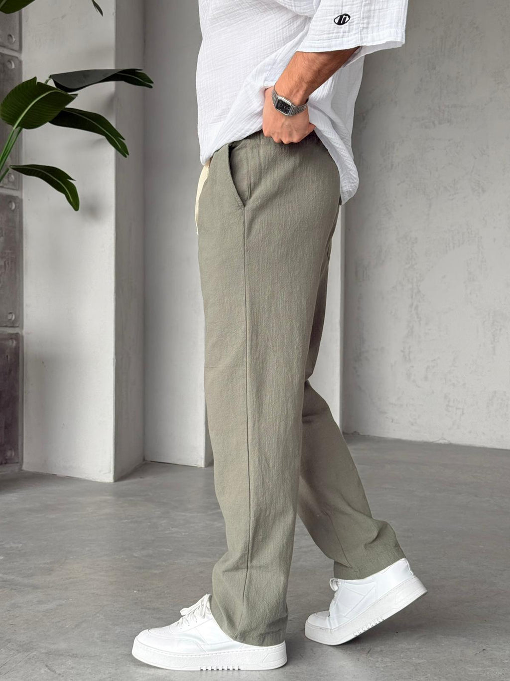 Linen Baggy Pants G - Haki | PNT.09