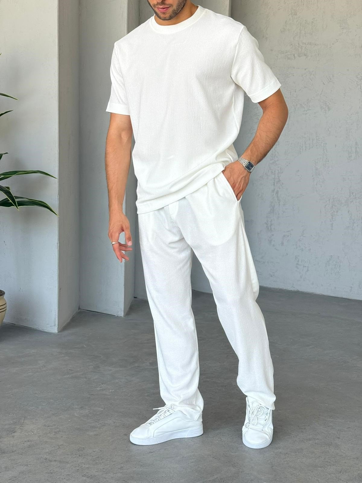 Ribbed Ottoman Set – White | Set.08