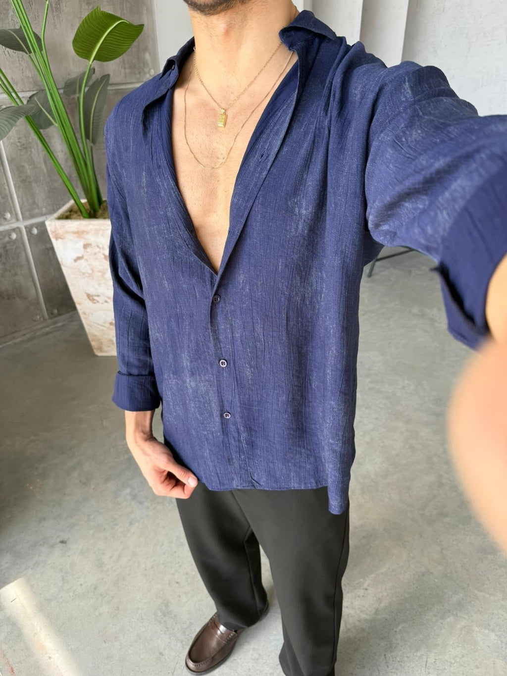 Patterned Modal  Shirt – Navy Blue | GML.017