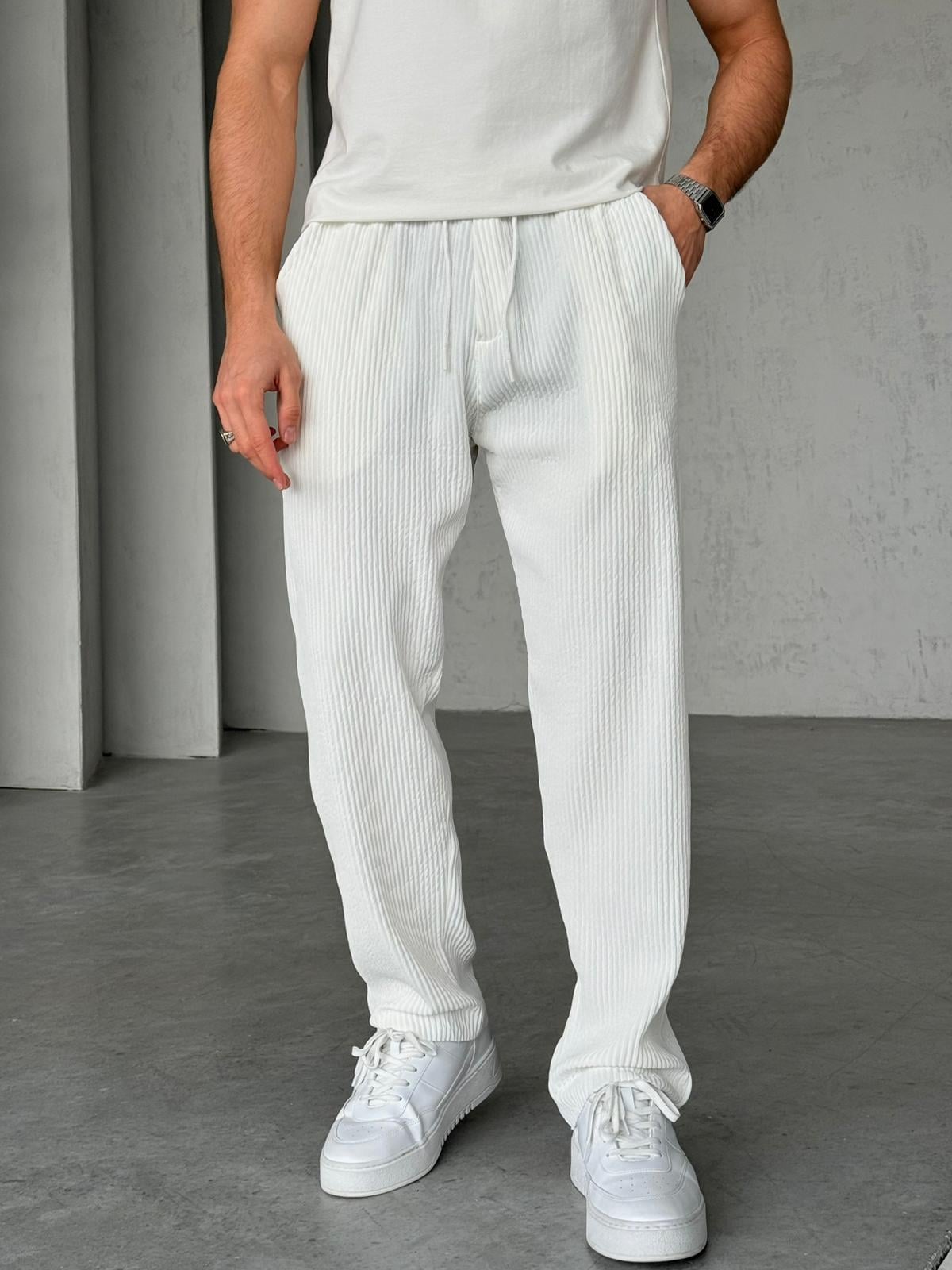 Ribbed Jogger Pants M – White | PNT.07