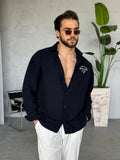 Linen Oversize Shirt - Navy Blue | GML.013