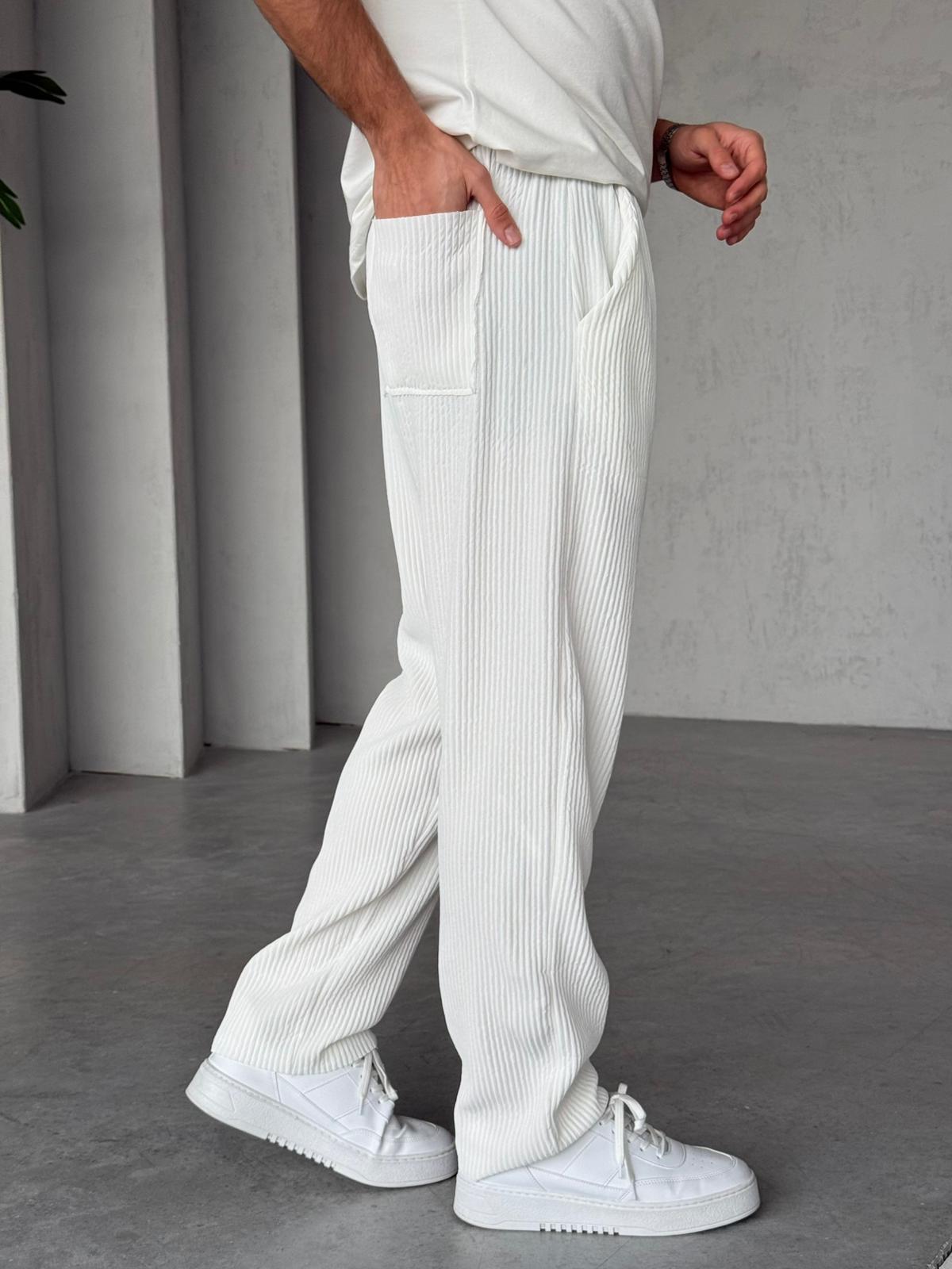 Ribbed Jogger Pants M – White | PNT.07