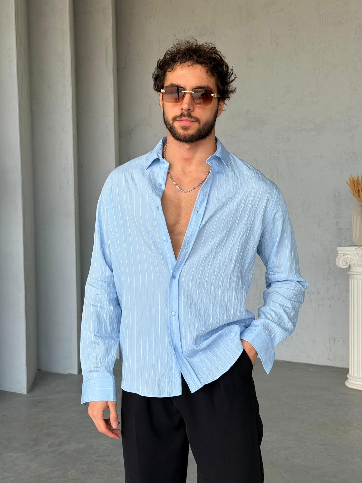 Vertical Striped Shirt - Baby Blue | GML.012