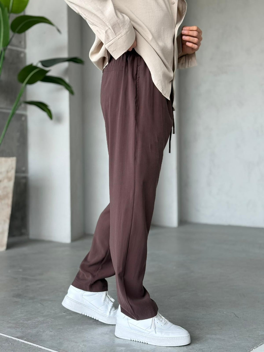 Modal Baggy Jogger Pants M – Kahve
