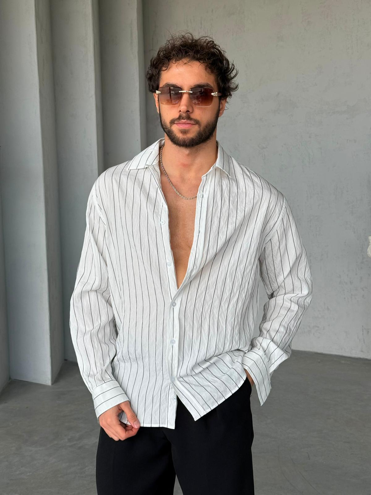 Vertical Striped Shirt - White | GML.012