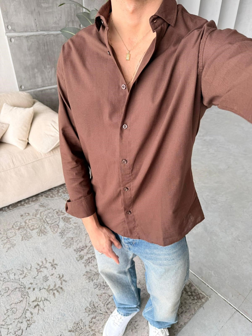 Soft Texture Shirt - Brown | GML.019