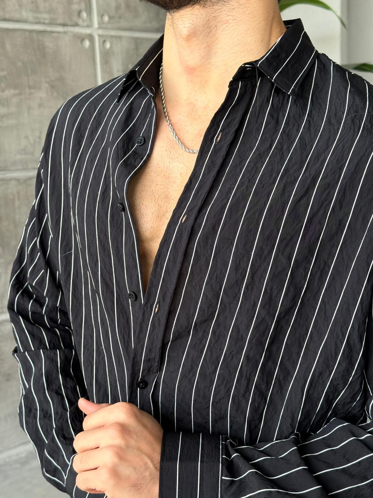 Vertical Striped Shirt - Black | GML.012