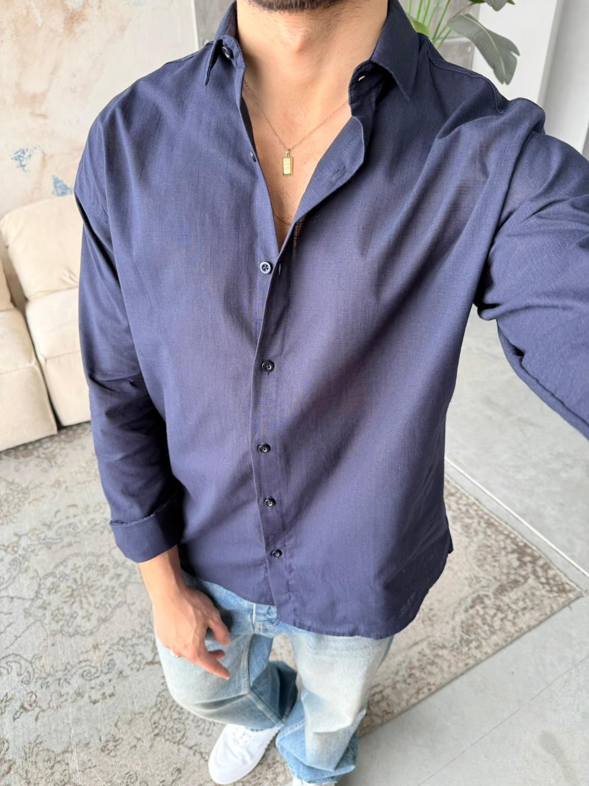 Soft Texture Shirt - Navy Blue | GML.019