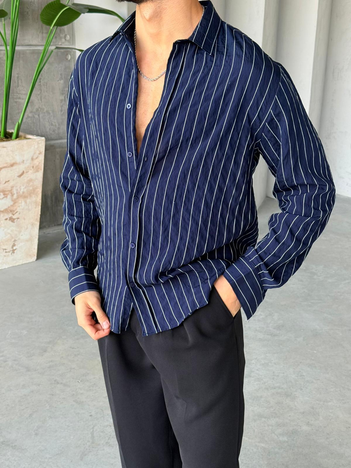 Vertical Striped Shirt - Navy Blue | GML.012